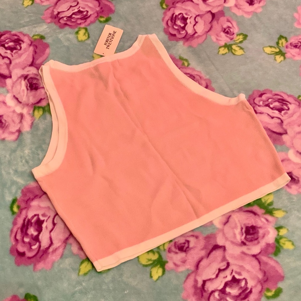 Light Pink w White Trim Forever 21 Crop Top Tank L - Picture 3 of 5
